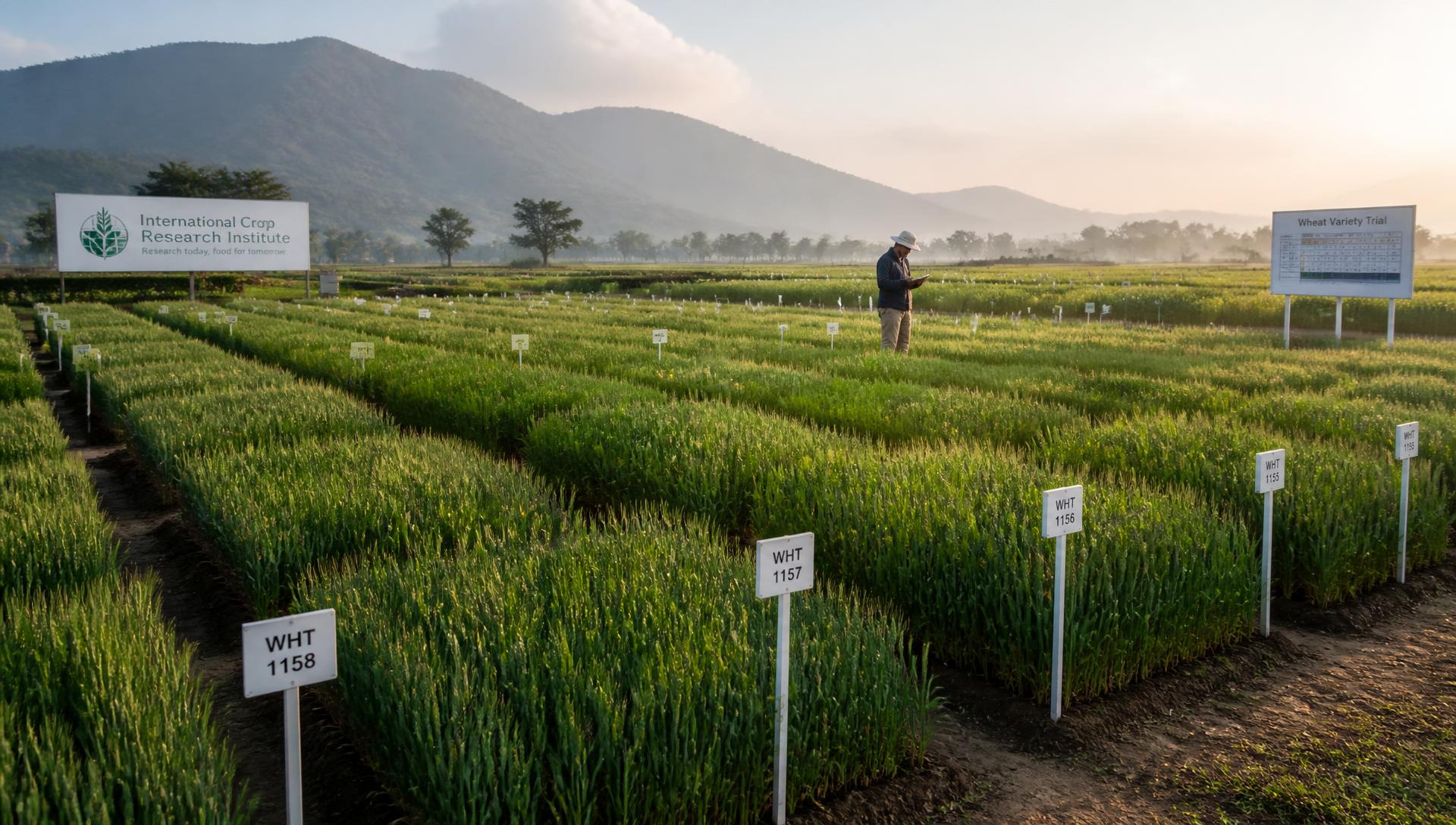 Replicated crop variety trial plots at an agricultural research station